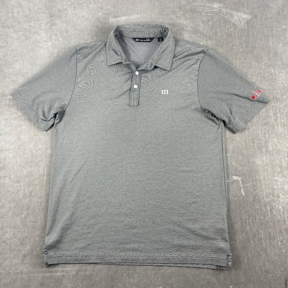 TravisMathew Men M Grey Polo Shirt Los Angeles Angels MLB Micro Stripe Pima